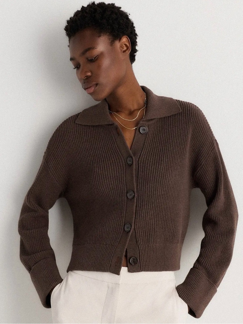 NWT Quince 100% Organic Cotton Fisherman Collared Cardigan Sweater Size XL